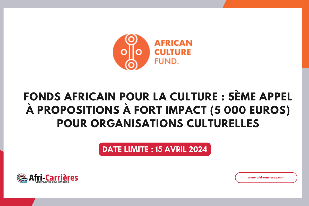 Fonds Africain pour la Culture 5eme Appel a Propositions a Fort Impact 5 000 Euros pour organisations culturelles