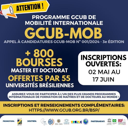 Programme GCUB de Mobilite Internationale 800 bourses detudes au Bresil