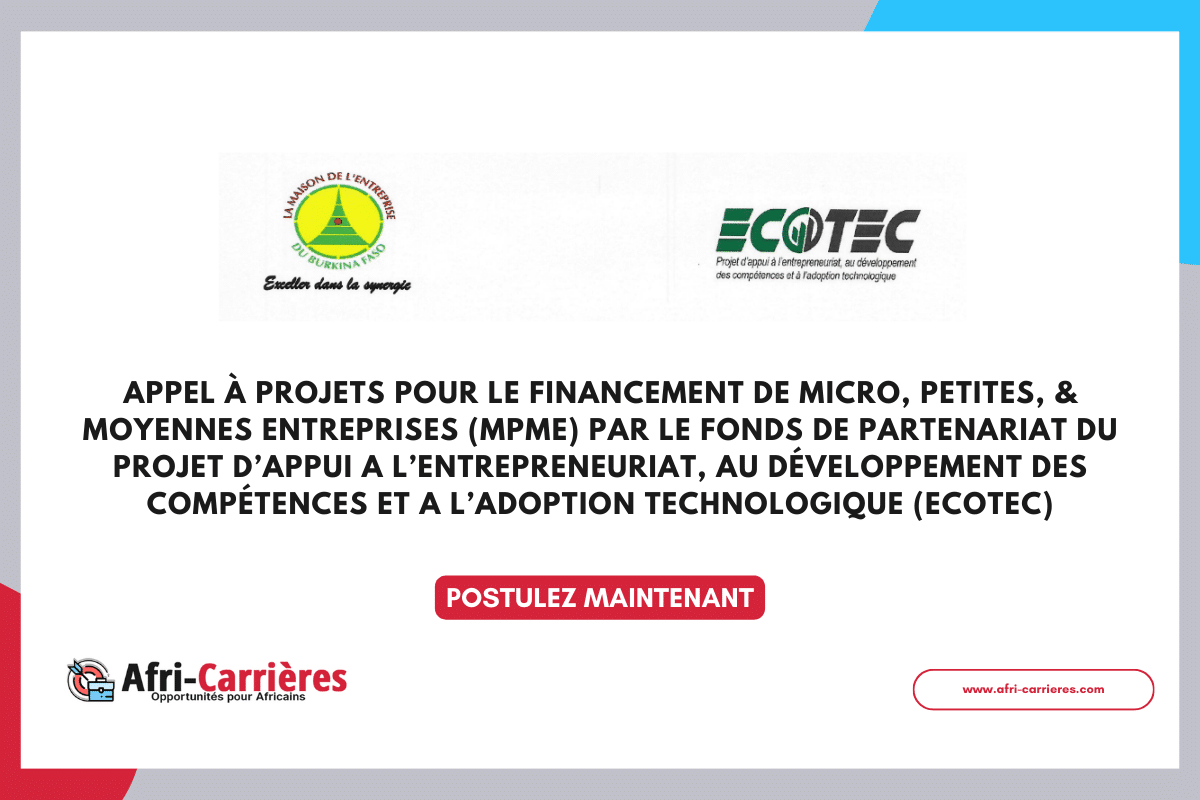 Appel a Financement du Gouvernement du Burkina Faso pour MPME