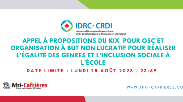 Appel a propositions du KIX pour OSC et Organisation a but non lucratif pour realiser legalite des genres et linclusion sociale a lecole 1