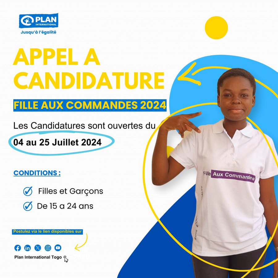 Appel a candidatures Filles aux Commandes edition 2024 de Plan International Togo