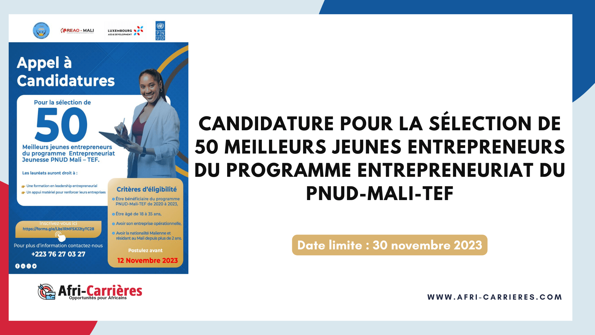 programme entrepreneuriat du PNUD Mali TEF