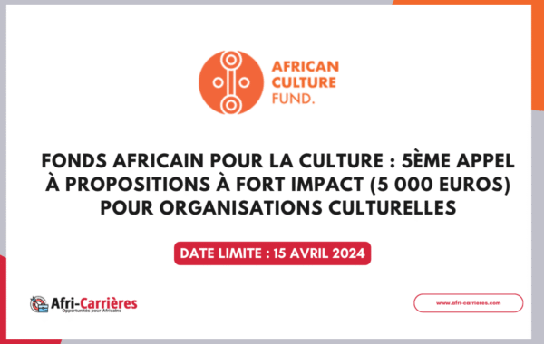 Fonds Africain pour la Culture 5eme Appel a Propositions a Fort Impact 5 000 Euros pour organisations culturelles